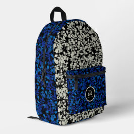 白と青の花の背景（黒） プリントバックパック