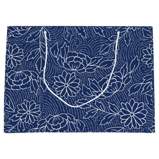 白と青の花伝統的がパタ日本のパタ ラージペーパーバッグ (正面)