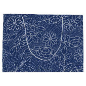 白と青の花伝統的がパタ日本のパタ ラージペーパーバッグ (裏面)