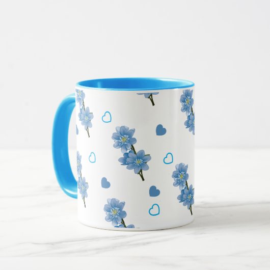 白と青の花柄コーヒーマグ マグカップ (正面左)