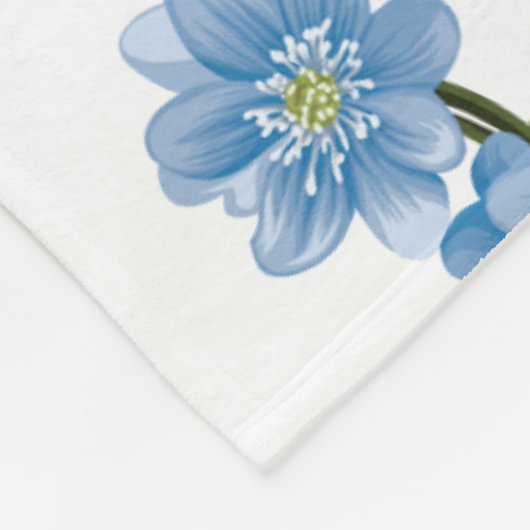 白と青の花柄 フリースブランケット (角)