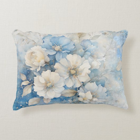 白と青の花 アクセントクッション (正面)