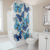 白と青の蝶の構成 シャワーカーテン (インサイチュ)