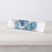 白と青の蝶の構成 デスクネームプレート (正面)