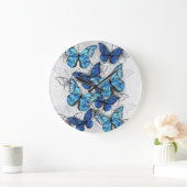 白と青の蝶の構成 ラージ壁時計 (ホーム)