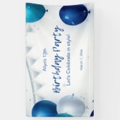 白と青の誕生日モダンパーティー 横断幕 (縦)