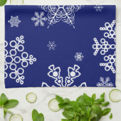 白と青の雪の結晶模様 キッチンタオル (折り畳み)