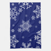 白と青の雪の結晶模様 キッチンタオル (縦)