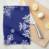 白と青の雪片パターン キッチンタオル (四つ折り)