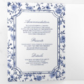 白と青のChinoiserieクレストQRコード結婚s 三つ折り招待状 (内部最初)