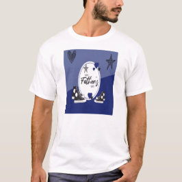 白と青のTシャツ お父さんと子供の靴 Tシャツ