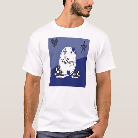 白と青のTシャツ お父さんと子供の靴 Tシャツ (正面)