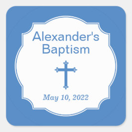 白と青クロスバプテスススクエアステッカー スクエアシール
