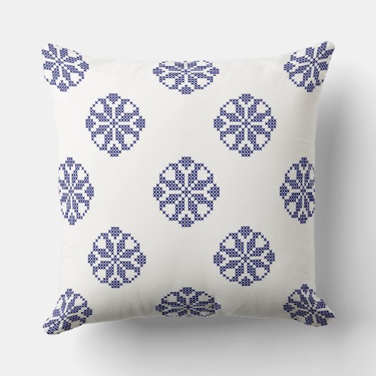 白と青王室ののクロスモダンステッチレース クッション (裏面)