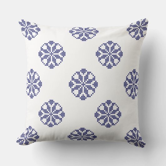 白と青王室ののクロスモダンステッチレース クッション (正面)