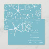 白と青緑の星の魚のエレガントな結婚式の出欠確認返信 出欠カード (正面/裏面)
