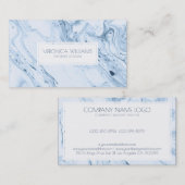 白と青 – 灰色の大理石のモダン渦巻き 名刺 (正面/裏面)