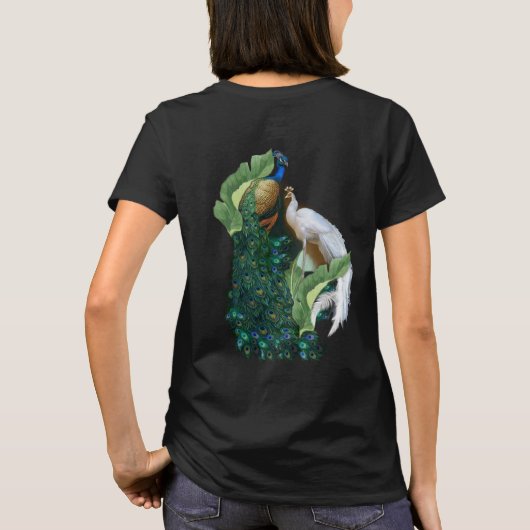 白と青 – 緑の牡丹王室のク Tシャツ (裏面)