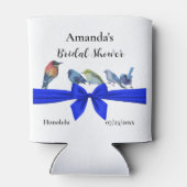 白と鳥の青いリボンブライダルパーティ 缶クーラー (裏面)