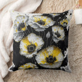 白と黄色と黒のケシ クッション (ブランケット)