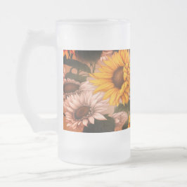 白と黄色のひまわり#3 - フロストグラスビールジョッキ