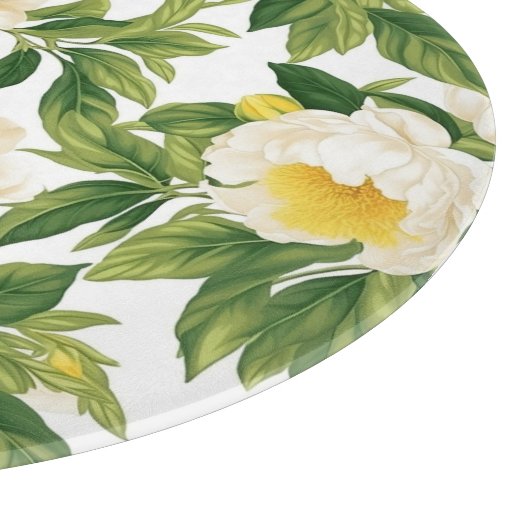 白と黄色のクレアドゥルーネ牡丹 カッティングボード (角)