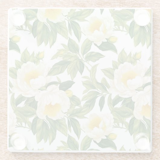 白と黄色のクレアドゥルーネ牡丹 ガラスコースター (裏面)