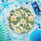 白と黄色のクレアドゥルーネ牡丹 ペーパープレート (パーティー)