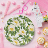 白と黄色のクレアドゥルーネ牡丹 ペーパープレート (パーティー)