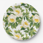 白と黄色のクレアドゥルーネ牡丹 ペーパープレート (正面)