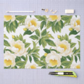 白と黄色のクレアドゥルーネ牡丹 薄葉紙 (クラフト)