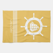 白と黄色のストライプと航海のボートホイール キッチンタオル (横)