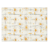 白と黄色のデイジー-素朴格子縞の背景 テーブルクロス (正面(横))