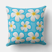 白と黄色のハワイアンプルメリア花オンブルー クッション (裏面)