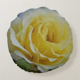 白と黄色のバラのクッション ラウンドクッション