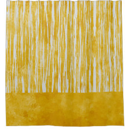 白と黄色のパターストライプのン シャワーカーテン