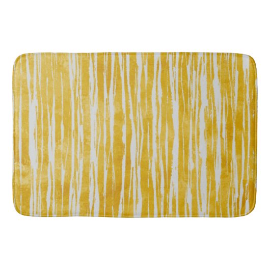 白と黄色のパターストライプのン バスマット (正面)