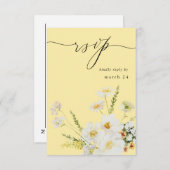 白と黄色のフローラと食事RSVP 2黄色 出欠カード (正面/裏面)