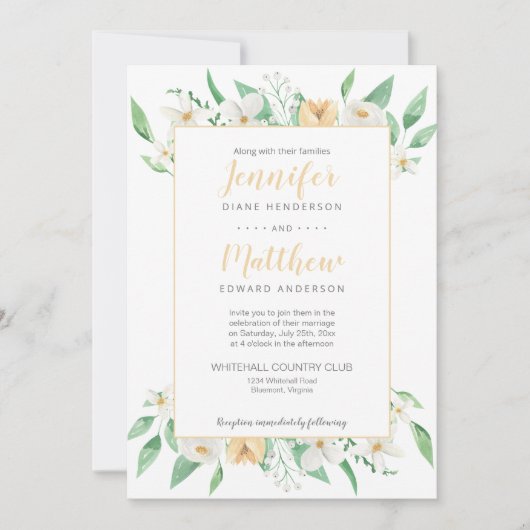 白と黄色のフローラ枠のフローラ 招待状 (正面)