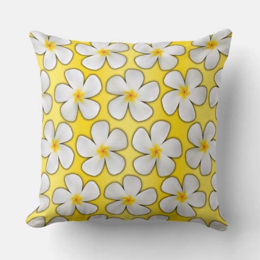 白と黄色のプルメリアの花が黄色 クッション (正面)