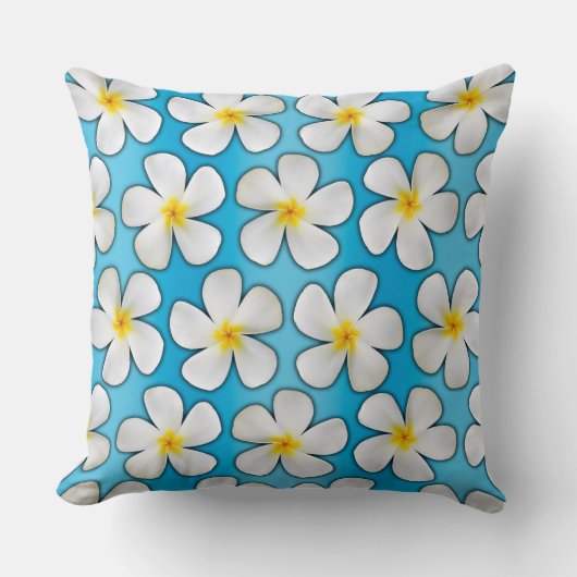 白と黄色のプルメリア花オンブルー クッション (正面)
