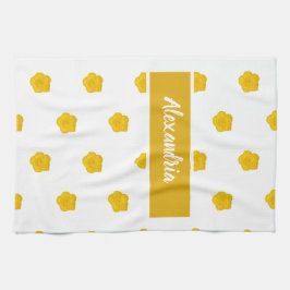 白と黄色のワイルドフラワー写真名前をカスタムする キッチンタオル