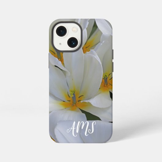 白と黄色の庭の花モノグラム iPhoneケース (裏面)
