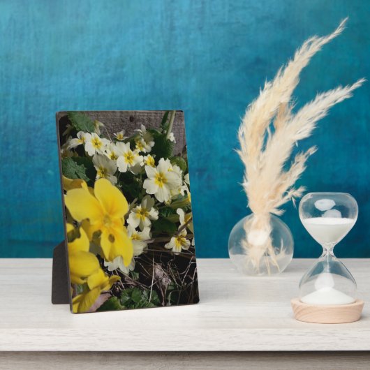 白と黄色の庭の花 フォトプラーク (側面)