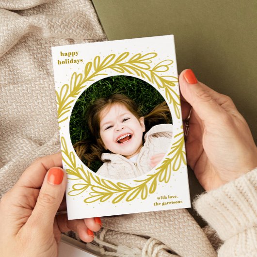 白と黄色の水彩植物写真フレーム シーズンカード