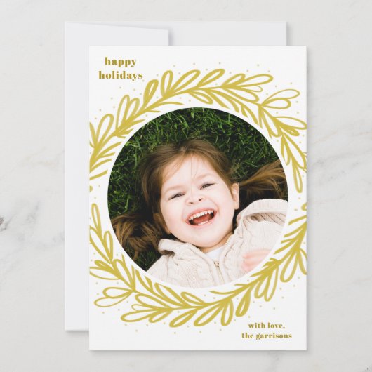 白と黄色の水彩植物写真フレーム シーズンカード (正面)