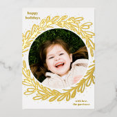 白と黄色の水彩植物写真フレーム 箔シーズンカード (正面)