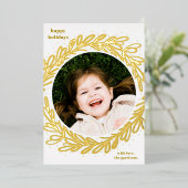 白と黄色の水彩植物写真フレーム 箔シーズンカード (立ち正面)