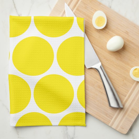 白と黄色の水玉模様パターンのタオル キッチンタオル (四つ折り)