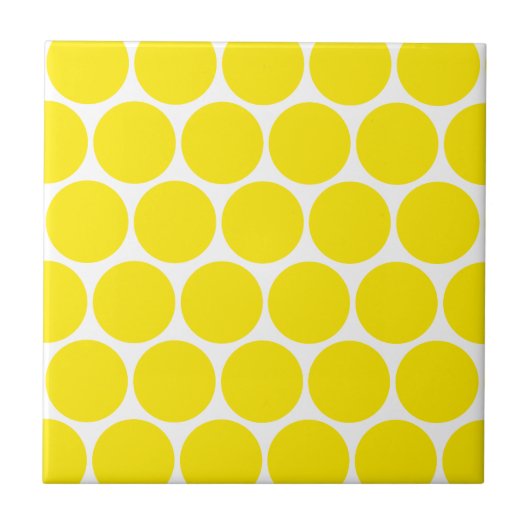 白と黄色の水玉模様模様Trivet タイル (正面)